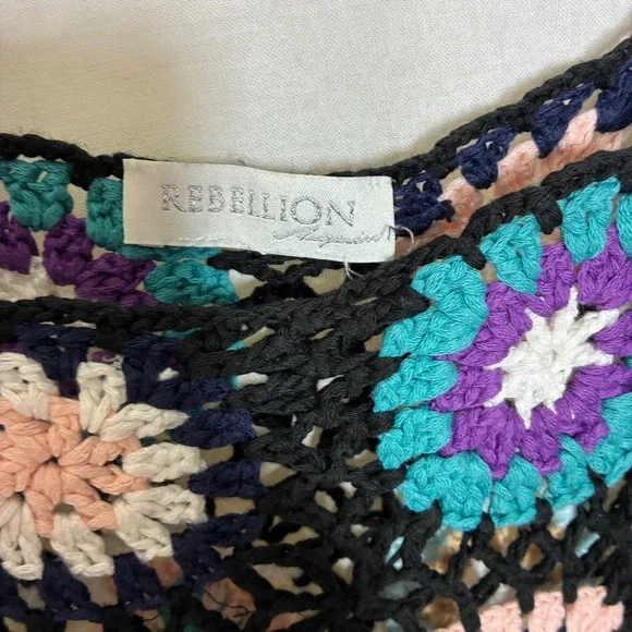 Rebellion Crochet Granny Square Crop Top Boho Festival Hippie Indie - Picture 3 of 6